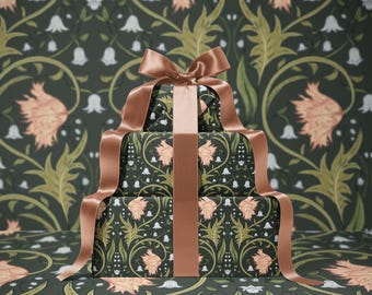 Valley Whispers  Floral Wrapping Paper | Vintage Floral Gift Wrap | William Morris Inspired Pattern | Botanical Gift Wrap | Deep Olive