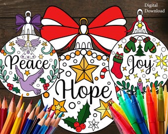 Advent Activity Coloring Printable Decorations for Kids and Adults - Hope -  Love -Joy - Peace, Advent, Christmas