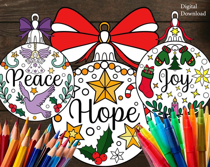 Advent Activity Coloring Printable Decorations for Kids and Adults - Hope -  Love -Joy - Peace, Advent, Christmas