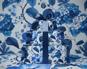 Azzure Floral Toile Wrapping Paper | Floral Design | Vintage Charm | Wedding Gift Wrap | Birthday Present | Seasonal Gift Wrap | Soft Blue