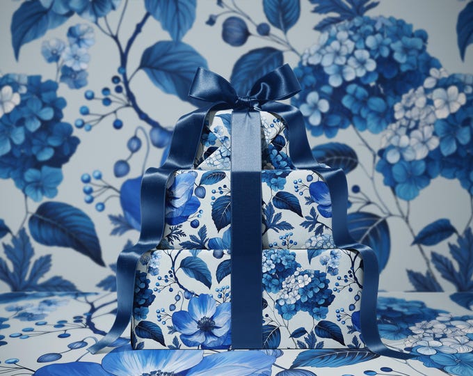 Azzure Floral Toile Wrapping Paper | Floral Design | Vintage Charm | Wedding Gift Wrap | Birthday Present | Seasonal Gift Wrap | Soft Blue