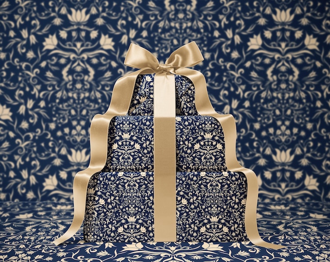 Bloom & Bell Floral Wrapping Paper | Elegant Wrap Design | Botanical Floral Gift Wrap | Classic Paper | Surface Pattern Design | Navy Blue