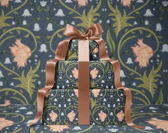 Valley Whispers  Floral Wrapping Paper | Vintage Floral Gift Wrap | William Morris Inspired Pattern | Botanical Gift Wrap | Dusky Indigo