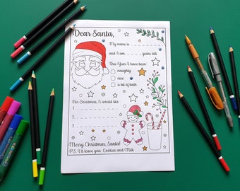 My Letter to Santa Claus - Coloring Wish List for Christmas Holiday - Kids Activities - Printable Letter to Santa - PDF Sheet - Kids Letter