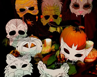 Spooktacular Kids' Mask Set for Halloween Fun! 8 Printable Masks - Scary & Silly - Includes a Bonus Treat!