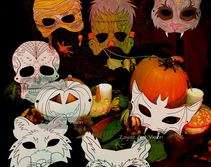 Spooktacular Kids' Mask Set for Halloween Fun! 8 Printable Masks - Scary & Silly - Includes a Bonus Treat!