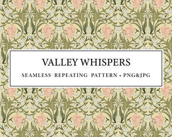 Valley Whispers Digital Seamless Pattern – William Morris Inspired Floral Print – Vintage Floral Design for Fabric, Wallpaper & Crafts