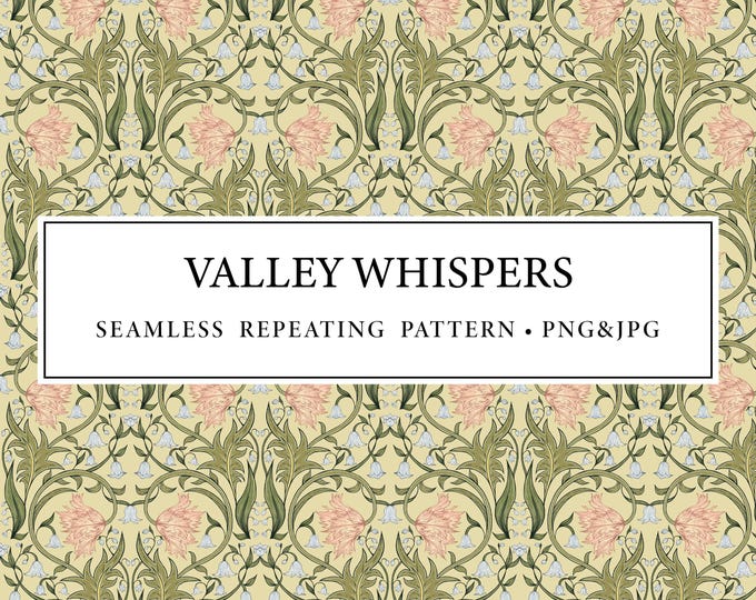 Valley Whispers Digital Seamless Pattern – William Morris Inspired Floral Print – Vintage Floral Design for Fabric, Wallpaper & Crafts
