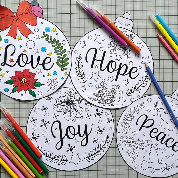 Advent Activity Coloring Printables Decorations for Kids and Adults - Love - Hope - Joy - Peace