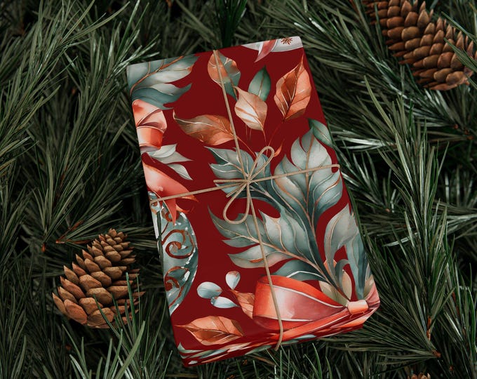 Wrapping Paper | Christmas Classic Red & Green Ornaments | Festive Gift Wrap packaging