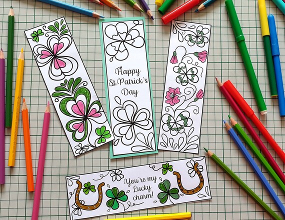 St. Patrick's Day Printable Coloring Bookmarks Set of 8 - Etsy