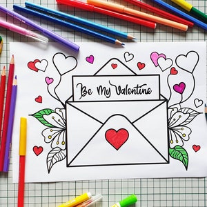 Valentine's Day Printable Coloring Pages and Cut Out Decorations for ...
