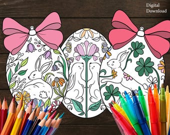 Easter Egg Coloring Decorations – Festive Coloring Printables -Digital Coloring-  Easter-Themed Designs