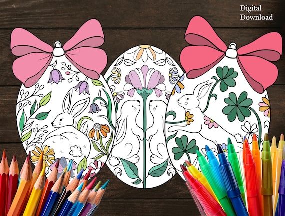Easter Egg Coloring Decorations – Festive Coloring Printables -Digital Coloring-  Easter-Themed Designs
