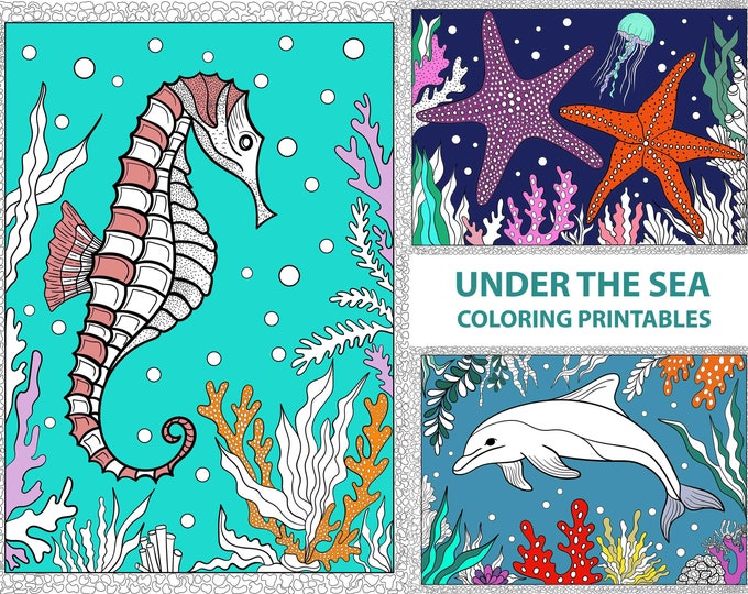 Ocean Escape Coloring PDF - 10 Pages of Undersea Delights - Fun for Kids and Adults - Instant Download Activity