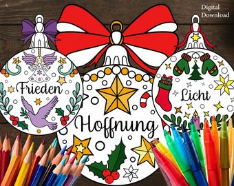 Advent Activity Coloring Printable Decorations for Kids and Adults - Hoffnung-  Liebe -Licht -Frieden Adventszeit German-Deutsch Version