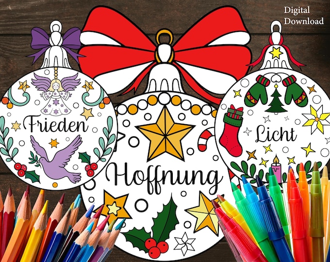 Advent Activity Coloring Printable Decorations for Kids and Adults - Hoffnung-  Liebe -Licht -Frieden Adventszeit German-Deutsch Version