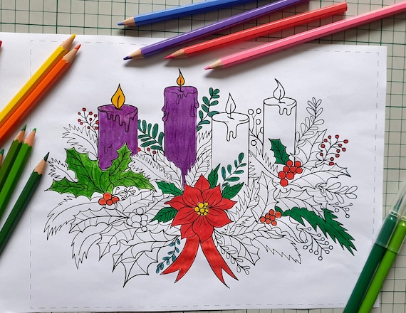 Advent Wreath and Scroll Coloring Printables for Kids and Adults - Scroll Paper for Bible verses - Coloring Decorations