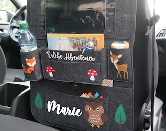 Personalized Car Organizer Car Seat Backrest Protection Different Motifs  for Children With Tablet and Kramfach 