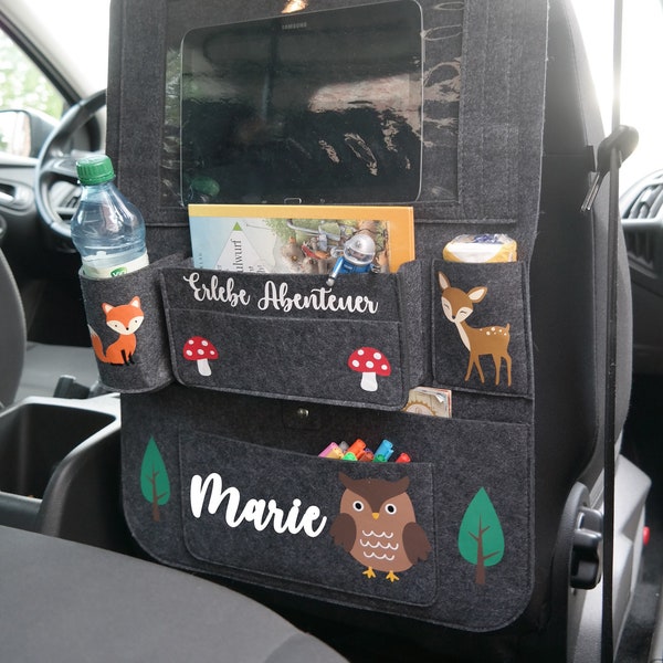 Personalisierter Auto Organizer Autositz Rückenlehnenschutz -verschiedene Motive- für Kinder mit Tablet und Kramfach