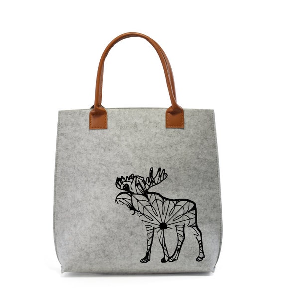 Elch auf Handtasche Laptoptasche Filz  Henkeltasche Shoppingbag Schweden Skandinavien Elk Mandala