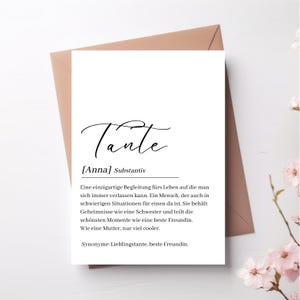 Tantekaart gepersonaliseerd met gewenste naam | inclusief envelop | Cadeau voor tante | Gefeliciteerd kaart | Cadeaubon voor tante