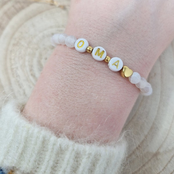 Oma-Armband aus natürlichen Achat-Perlen | verpackt in eine Kissenschachtel mit Wunschsticker| Schwangerschaftsverkündung