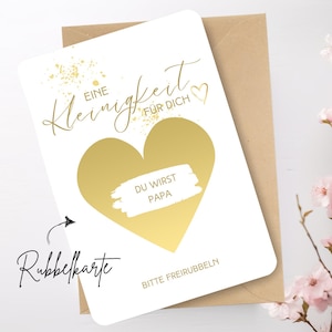 Karte zum Freirubbeln | eine Kleinigkeit für dich | Rubbelkarte goldenes Herz | Schwangerschaftsverkündung | Wunschtext | incl Briefumschlag