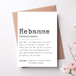 personalisierte Hebammenkarte | Geschenk für die Hebamme mit Wunschnamen | Karte für die Hebamme incl Briefumschlag