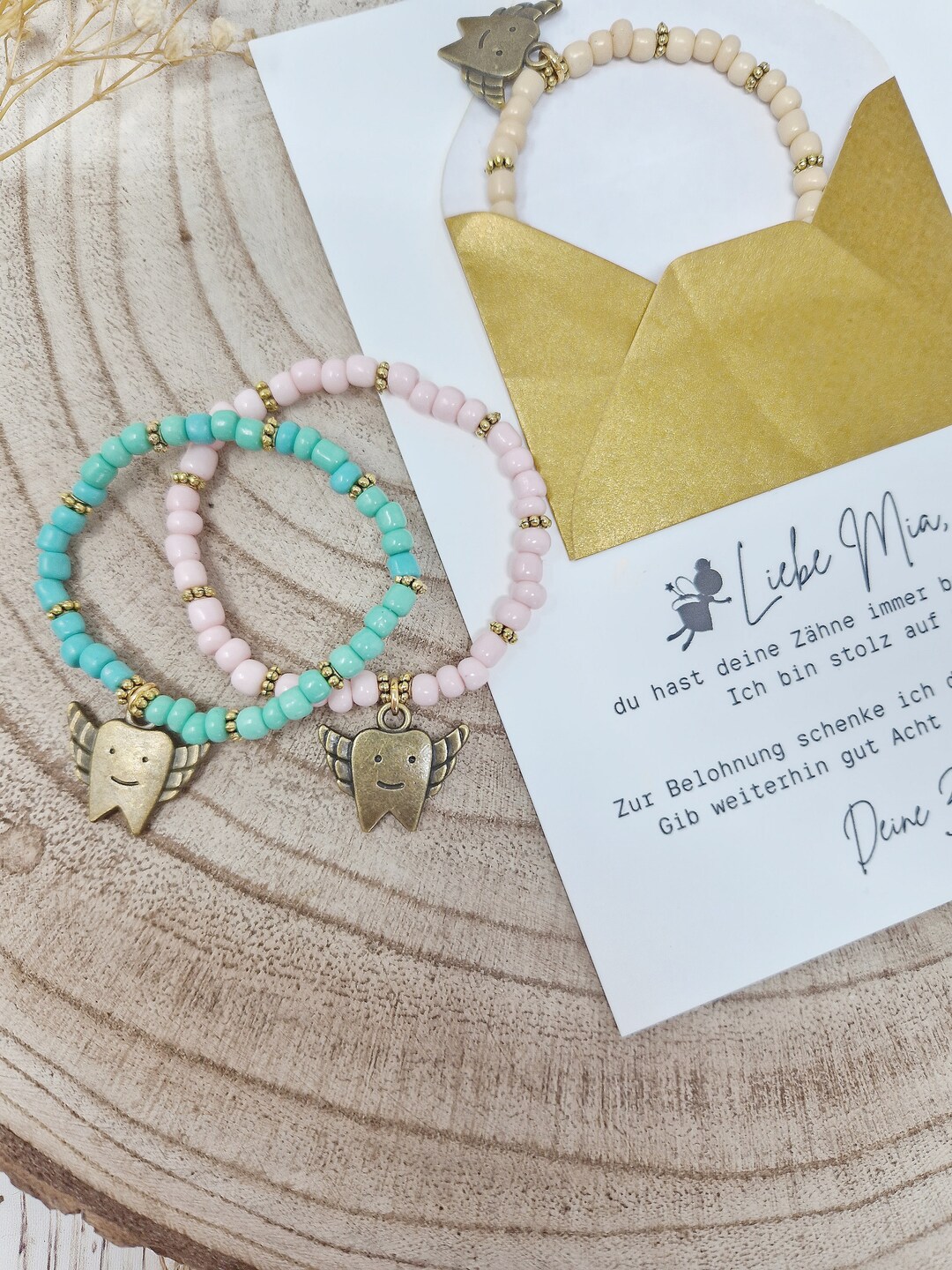 Zahnfee Geschenk Set - Perlenarmband Mit Karte Für Milchzahn Überraschung