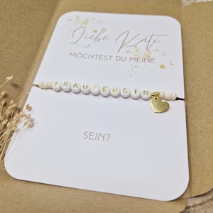 Trauzeugin-Armband aus Rocailles in einem Umschlag aus Festkarton | Frage Trauzeugin | Brautjungfer | Hochzeit Geschenk JGA
