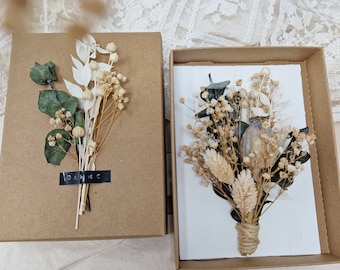 Geschenkbox | Geschenkschachtel | Geschenkverpackung | "Danke" | Trockenblumen | Blumenstrauß Eukalyptus