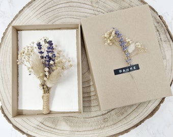 Geschenkbox | Geschenkschachtel | Geschenkverpackung | "Danke" | Trockenblumen | Blumenstrauß Lavendel