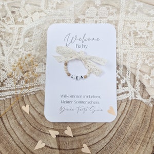 Geboortecadeau | Baby natuursteen armbandje met naam op aanvraag | Kaart gepersonaliseerd op aanvraag | Zwangerschap | Babycadeau