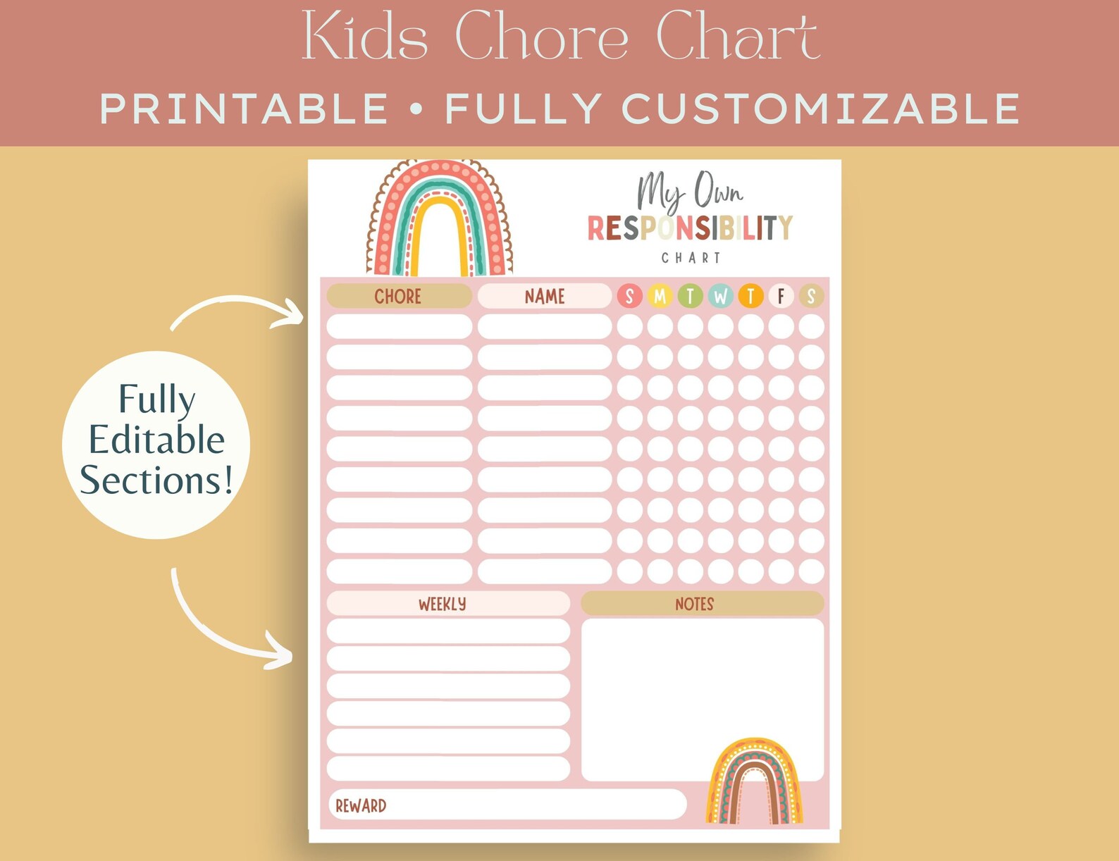 Boho Rainbow Editable Girls Reward Chart Personalized - Etsy