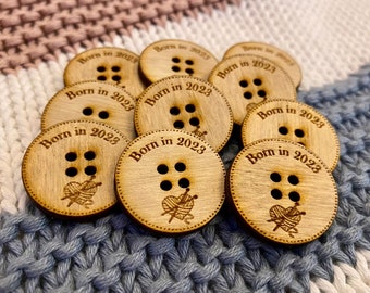 Handmade engraved Wooden Buttons, flat back buttons, Custom Wood Buttons for knitters, wooden laser engraved, wood (pack of 10)