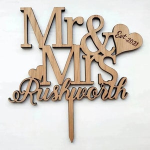 Personalised wedding cake topper, Rustic wedding cake topper, Custom Mr Mrs cake topper, Anniversary Cake toppers