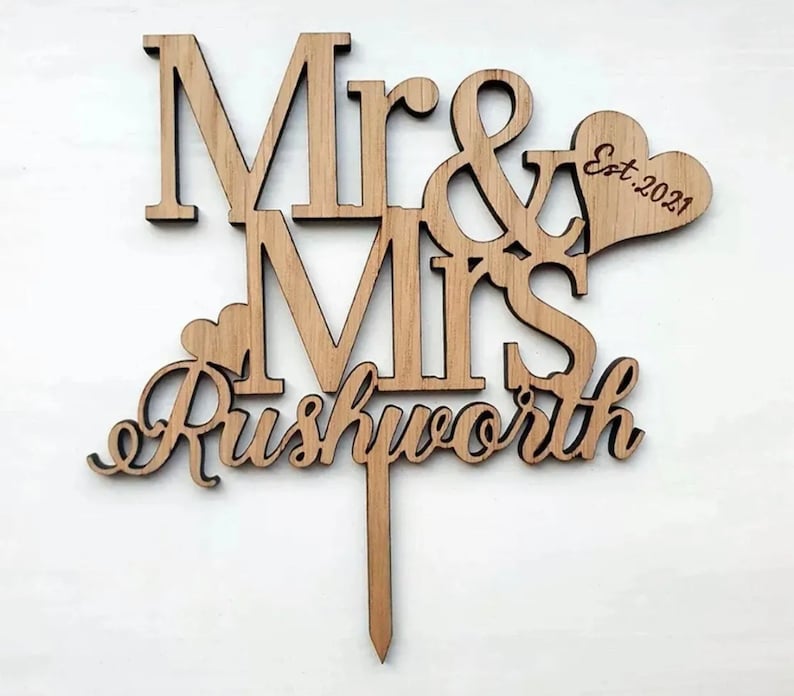 Personalised wedding cake topper, Rustic wedding cake topper, Custom Mr Mrs cake topper, Anniversary Cake toppers image 1