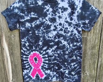 Cancer Awareness Ribbon Tie Dye Tee shirt with Black, Hope, Cure, Breast Cancer - Hidden Hope