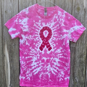 Breast Cancer Awareness Tie Dye Tee Shirt, Middle Ribbon, Hope, Pink