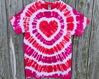 Tie Dye Heart Shirt Valentine's Day Bright Red and Pink, Love, Bright colors Short Sleeve