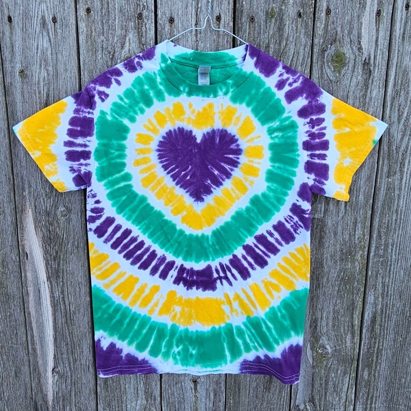 Corazón teñido anudado - Quiero ser amado Bayou - Morado, verde, dorado - Mardi Gras - Carnaval - Martes de Carnaval - Adulto/Juvenil