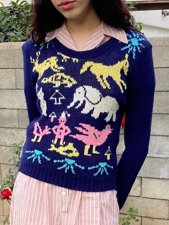 70s novelty animal pullover knitted sweater