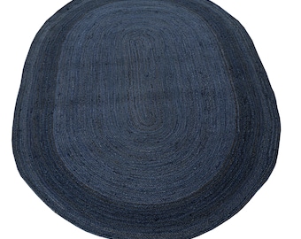 Handgevlochten marineblauw jute vloerkleed: milieuvriendelijke indigo ovale vloermat