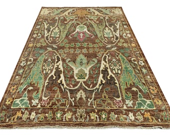 Handwoven Brown Persian-Style Wool Rug | Oriental Floral Motif Area Rug