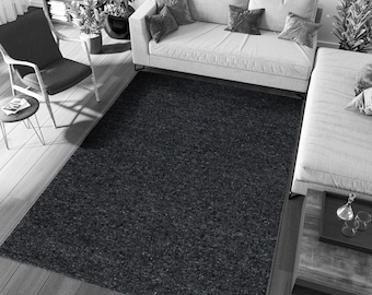 Handgewebter Wollteppich in Anthrazit : Rustikaler Teppich 1,20 x 1,80 cm