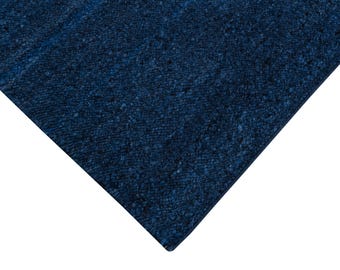 Navy Blue Hand-Knotted Wool Rug: Soft Minimalist Texture