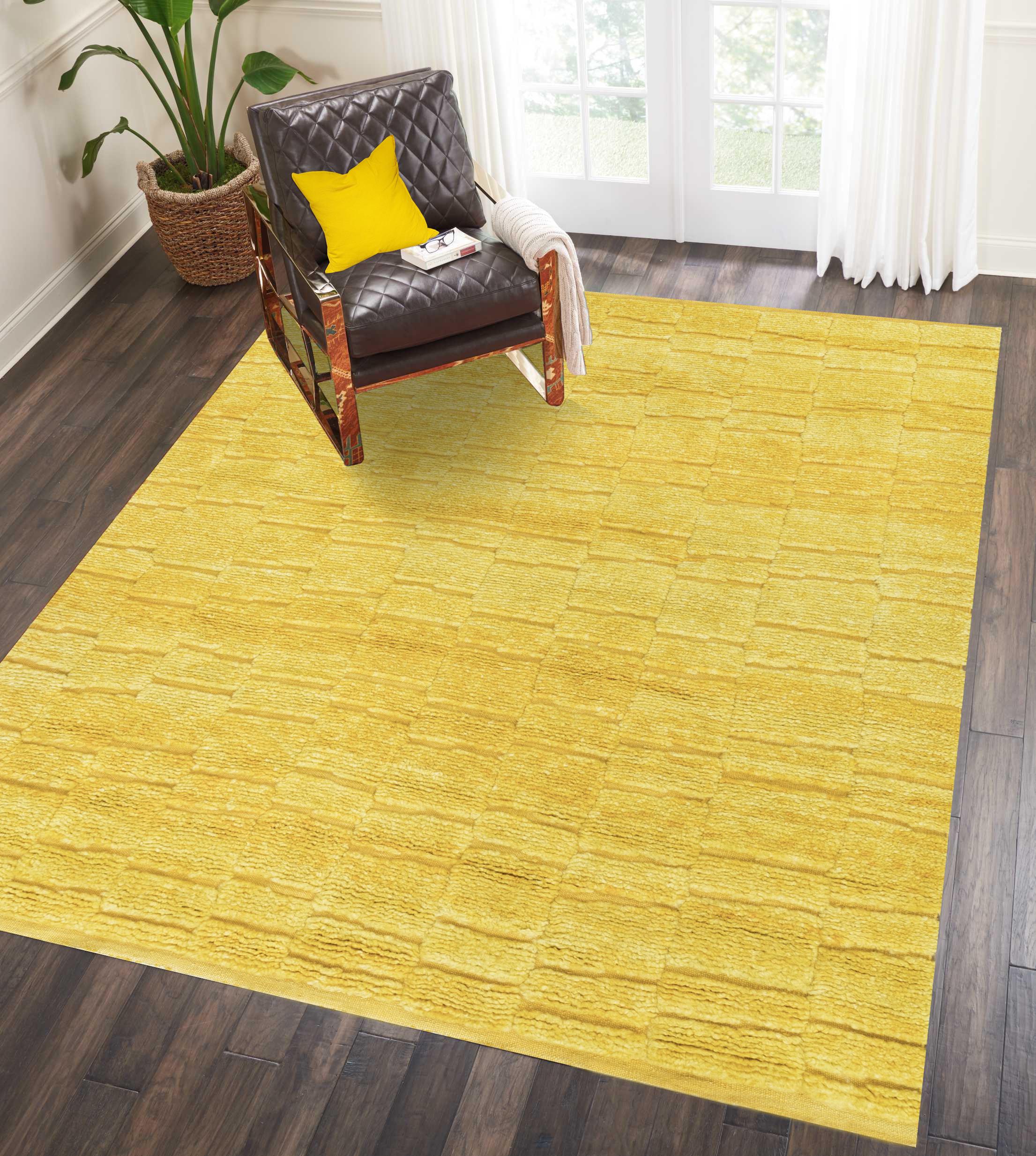 Moroccan Yellow Wool Rug: Modern Textured Area Carpet - Etsy