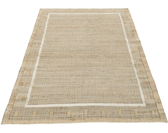 Tapis en jute beige tressé à la main avec bordure blanche | Tapis texturé naturel