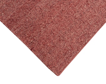 Handwoven Dusty Rose Wool Rug: Textured Rustic Area Carpet
